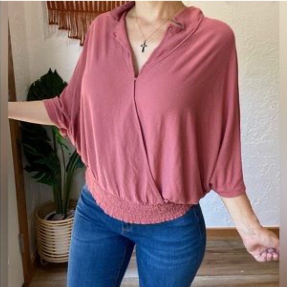 Anthropologie Postmark Pink Wrap Dolman Sleeve Blouse Size S/XS‎